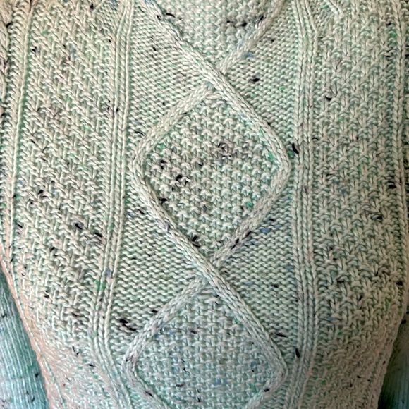 Talbots mock neck cable knit sweater.  Mint aqua color. Medium Petite. Speckled - Picture 3 of 10
